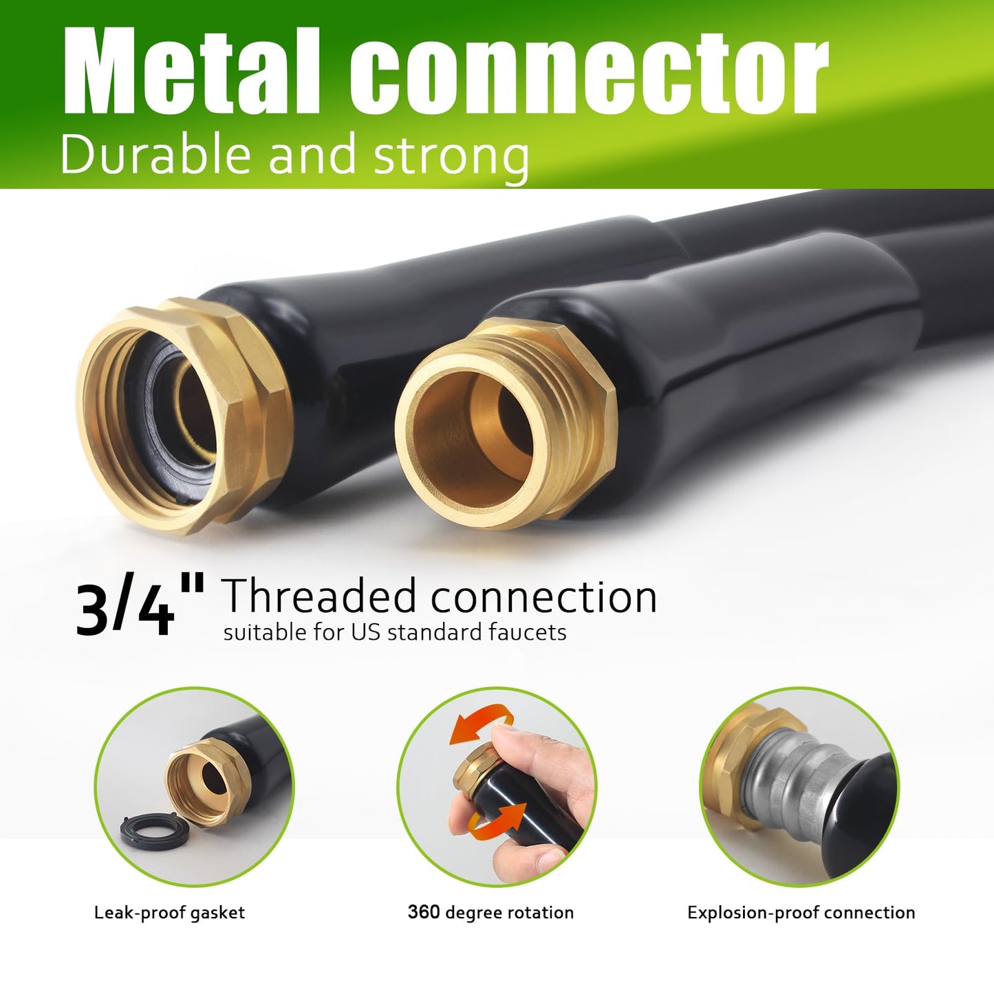 Relxitl Garden Hose 100ft, Flexible Water Hose with 10 Function Hose Nozzle, Lightweight, Tangle Free, Rust Proof for Yard, Watering(Black)