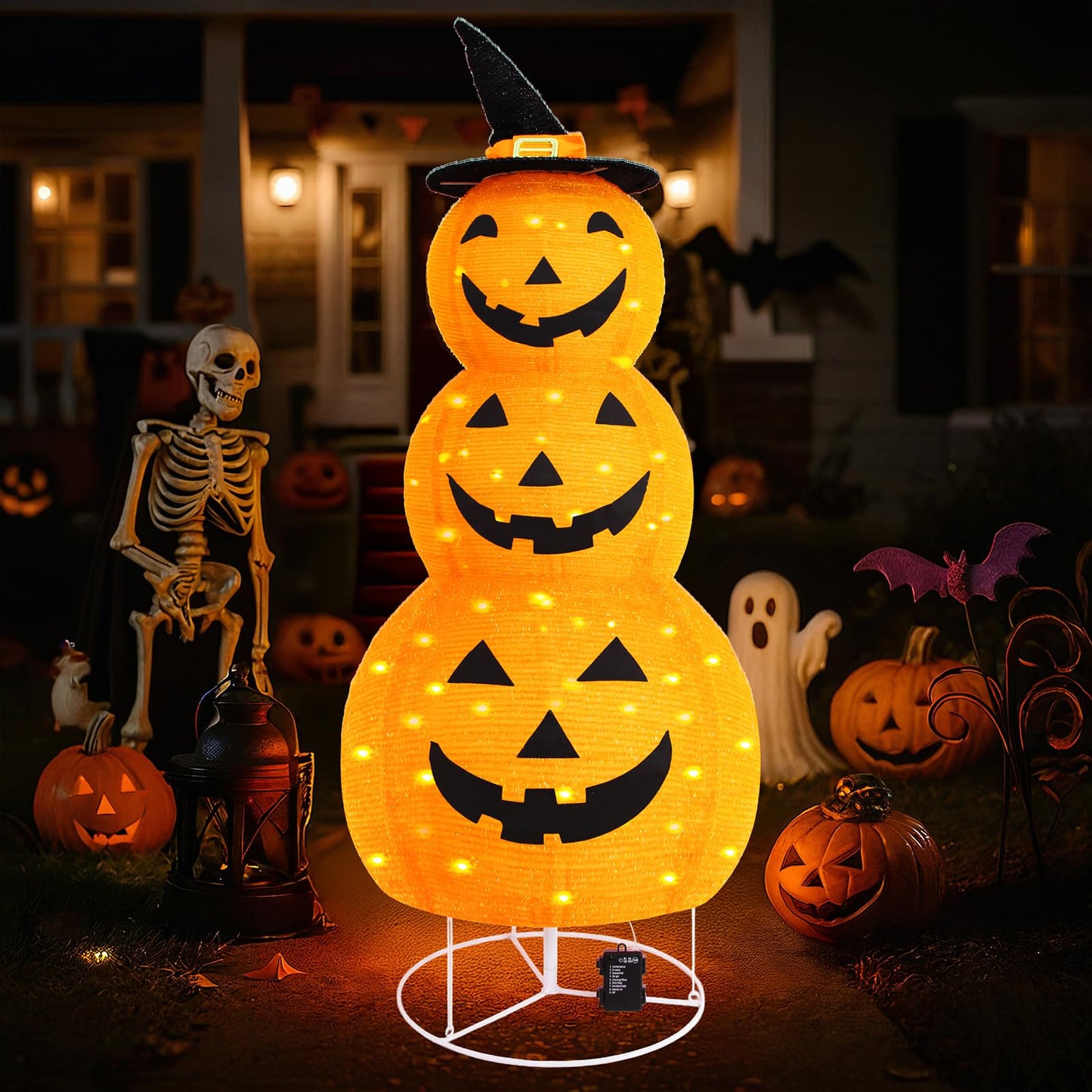 Halloween Pumpkin Decorations, Battery Operated Pre-Lit Collapsible Jack-o-Lantern with 100 LED & 8 Modes, Pop Up Pumpkin Decor for Indoor Outdoor Yard, Party, Halloween Fall Holiday