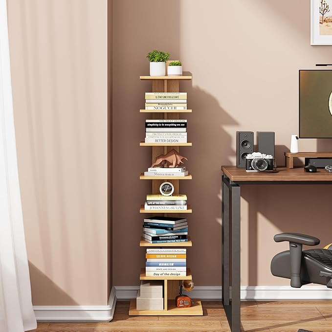 TUTOTAK Narrow Bookshelf, 8-Tier Bookcase, Spine Book Shelf