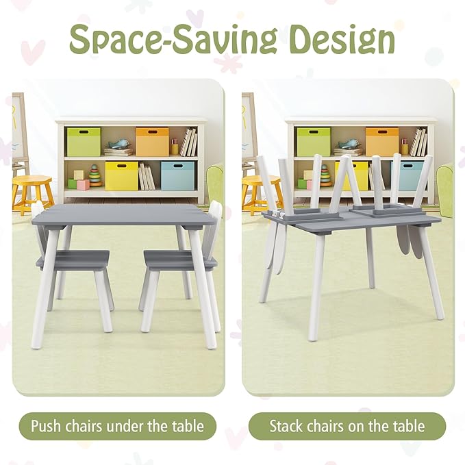 Costzon Kids Table and Chair Set, 3 Pieces Wooden Activity Table & 2 Rabbit