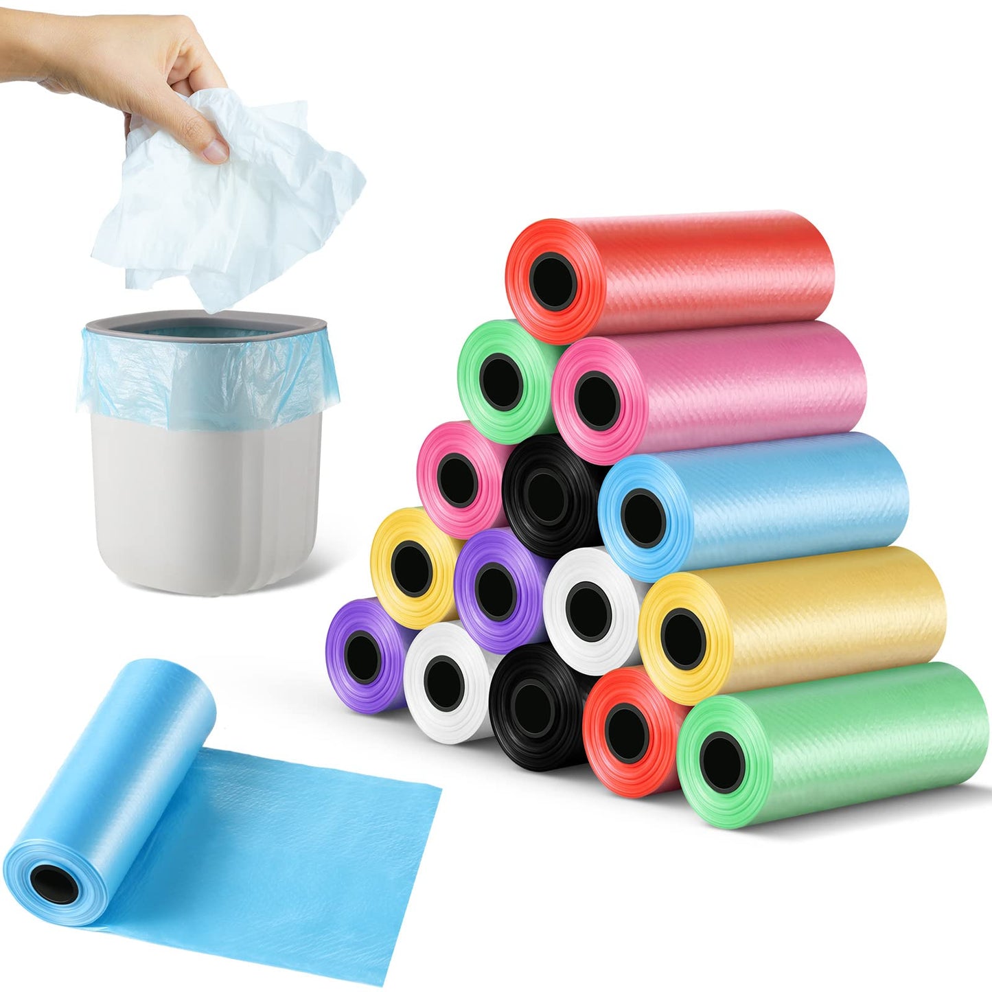 240 Counts Mini Trash Bags 0.5 Gallon Tiny Garbage Bags Small Pet Bags Strong Trash Bags Trash Can Liners for Car Kitchen Office Desktop Mini Trash Can Wastebasket Bin, 16 Rolls(Mixed Color)