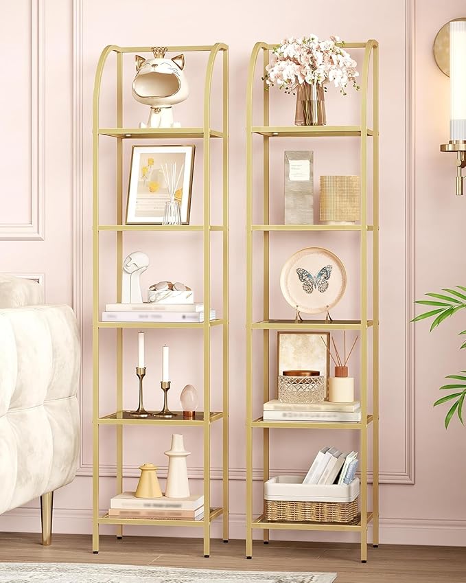 Hzuaneri Bookcase Bookshelf, Tempered Glass Arched Bookshelf