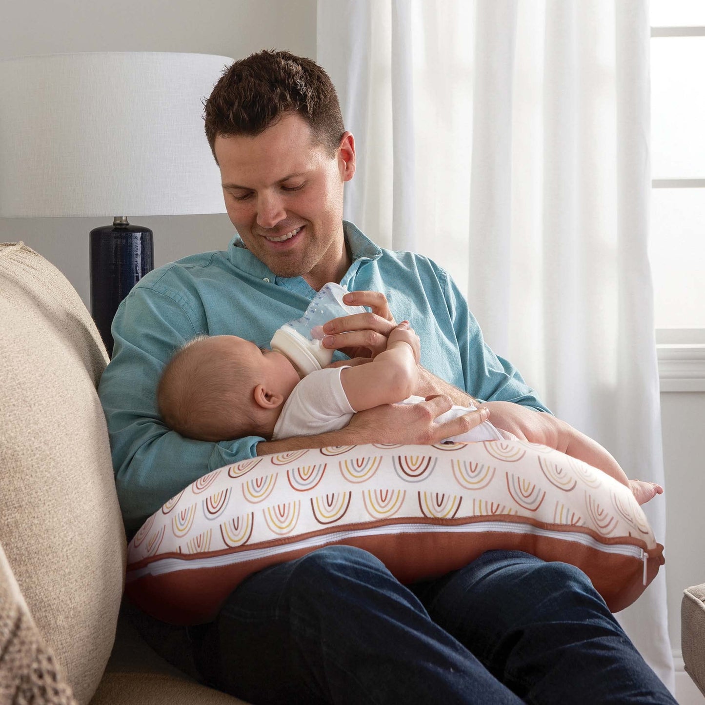 Boppy Nursing Pillow Cover, 100% Organic Cotton, Spice Rainbows, Fits The Original Support Pillow for Breastfeeding and Bottle Feeding, Cover Only, Nursing Support Pillow Sold Separately