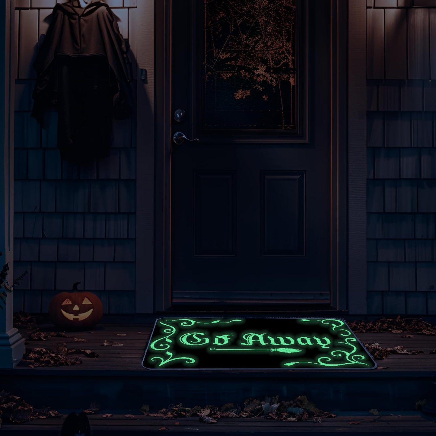 QIONG MENG Halloween Door Mat Rug Go Away Decorative Glow in The Dark Doormats Luminous Entrance Rugs Floor Front Mats for Luminous Farmhouse Home Kitchen Decor 17 x 27 Inch