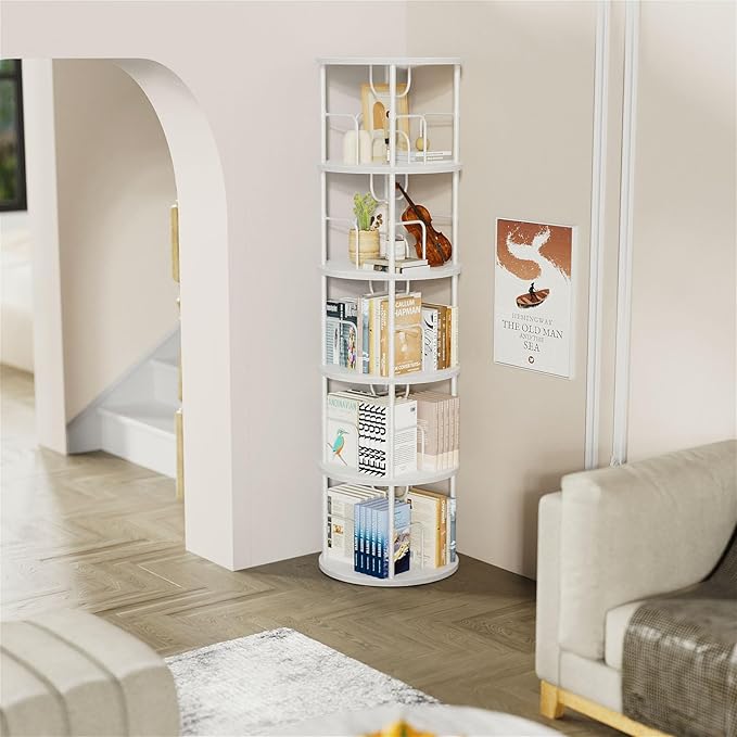 ALLSTAND 5 Tier Rotating Bookshelf, 360 ° Display Stackable Spinning Bookshelf