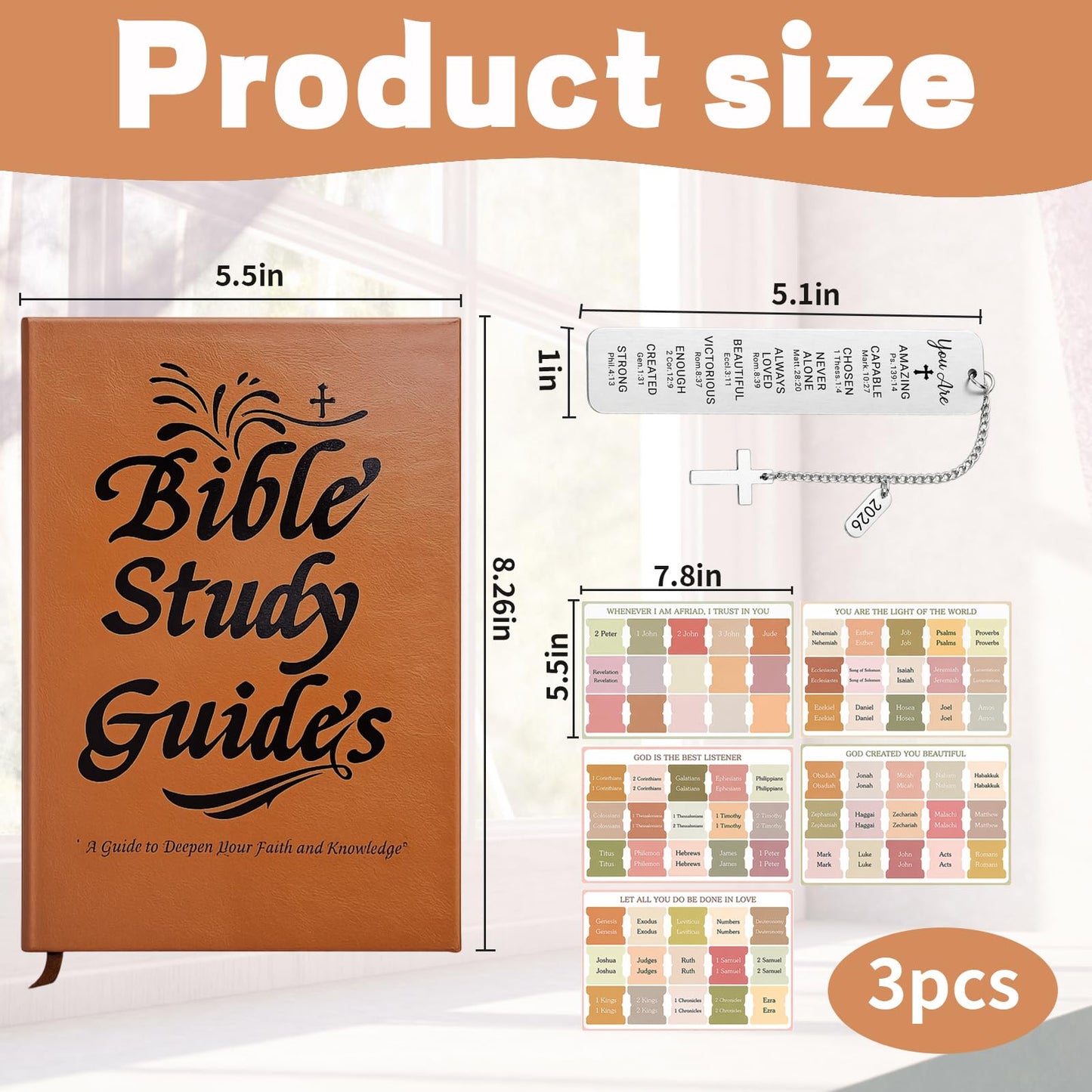 Bible Study Guide, 3 Pcs Bible Study Supplies for Women Includes Bible Study Journals, Bookmark and Bible Tabs for Daily Devotional Practice