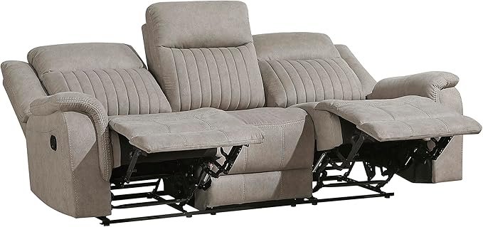Lexicon Manual Double Reclining Sofa, Polished Microfiber Upholstered 3 Seater