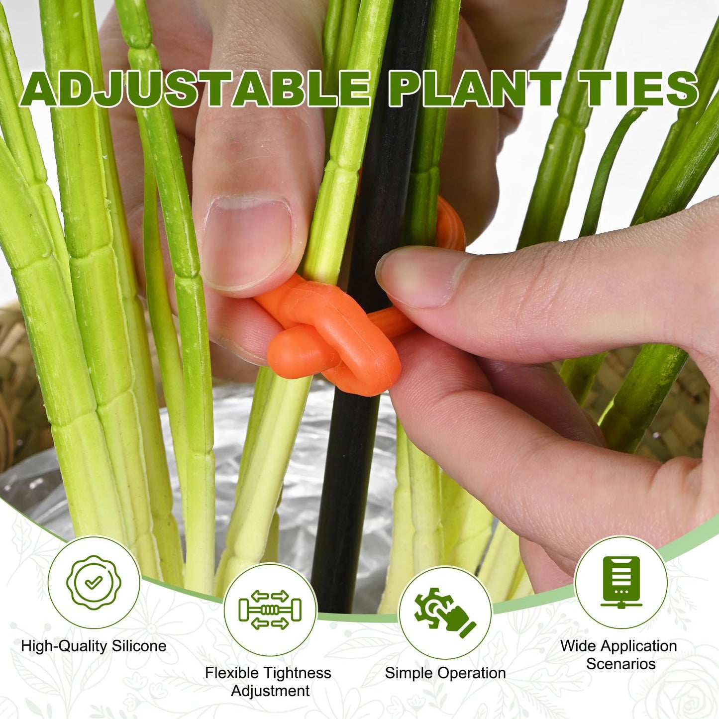 M METERXITY 6-Pack Adjustable Plant Ties, 12inch/30.48cm Silicone Flexible Multi-Function Sturdy Garden Twist Tie for Plant Support/Tree/Shrub/Vine, Reusable Support Twine [Orange]