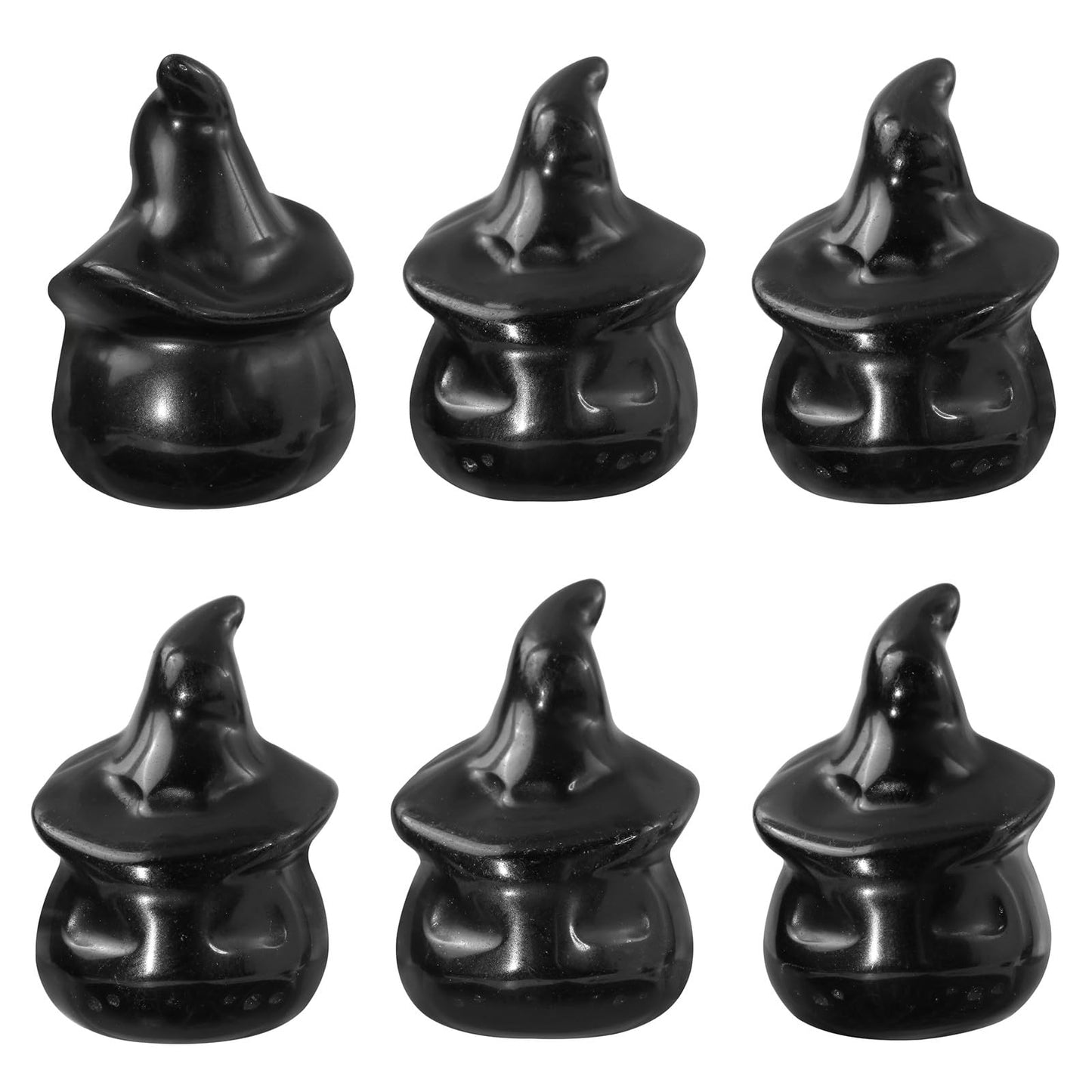 mookaitedecor Set of 2 Hand Carved Crystal Pumpkin Ghost Figurine, Mini Pocket Stone Statue Pumpkin Sculpture for Halloween Party Tabletop Decoration, Black Obsidian