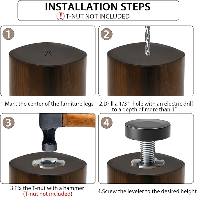 1/4" Thread Leveling Feet, Adjustable Furniture Feet Threaded Screw in
