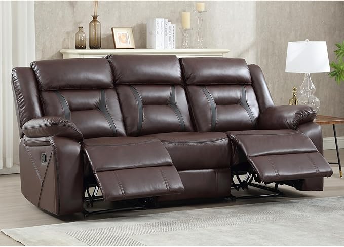 EBELLO Faux Leather Manual Reclining Sofa, 3 Seat Recliner Sofa Chair, Couch