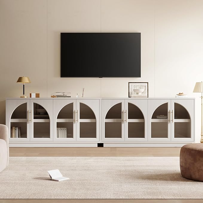 Fatmok 59" Buffet Cabinet with Glass Doors, Modern Arched Sideboard with Large