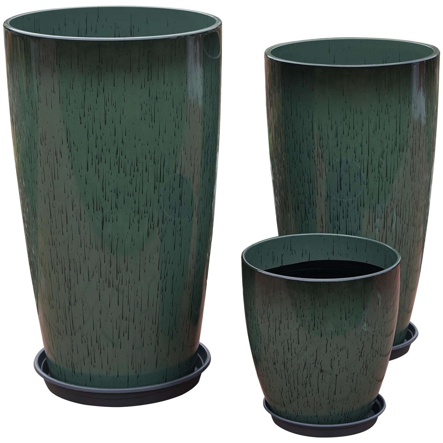 MinCHI257 24,21,11 Inch Large Plastic Planters with Drainage Hole and Saucer - Set of 3 Tall Plant Pots Indoor Flower Pot Tall Round Planters Outdoor Large Tall Planter