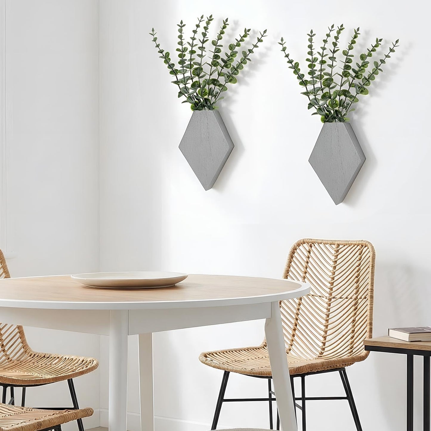 Chunful Wooden Wall Planter Decor Hanging Fake Plants Greenery Flowers Holder Vase Boxes for Wall Farmhouse Bohemian Living Room Bedroom Kitchen Office Indoor Decoration (Light Gray,2 Pcs)