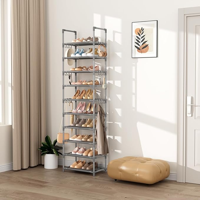 VTRIN 10 Tiers Tall Shoe Rack Holds 20-25 Pairs of Shoes Sturdy Vertical Shoe