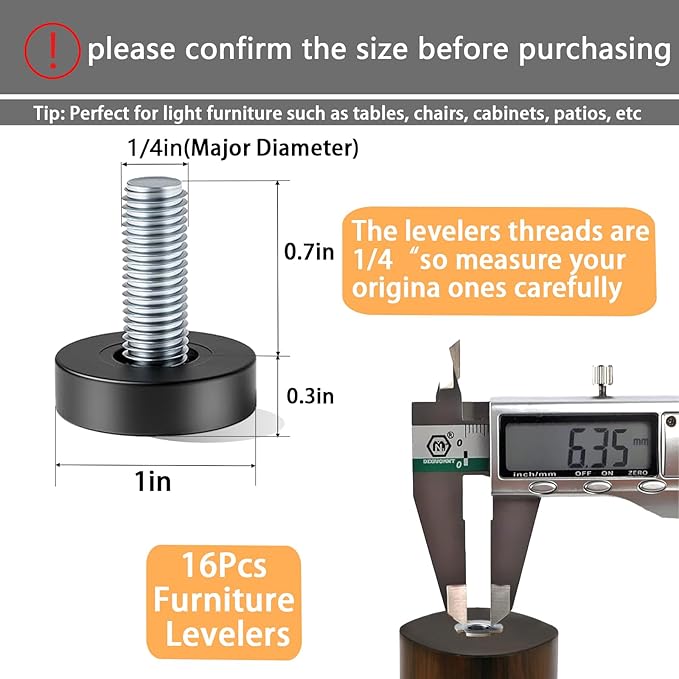 1/4" Thread Leveling Feet, Adjustable Furniture Feet Threaded Screw in