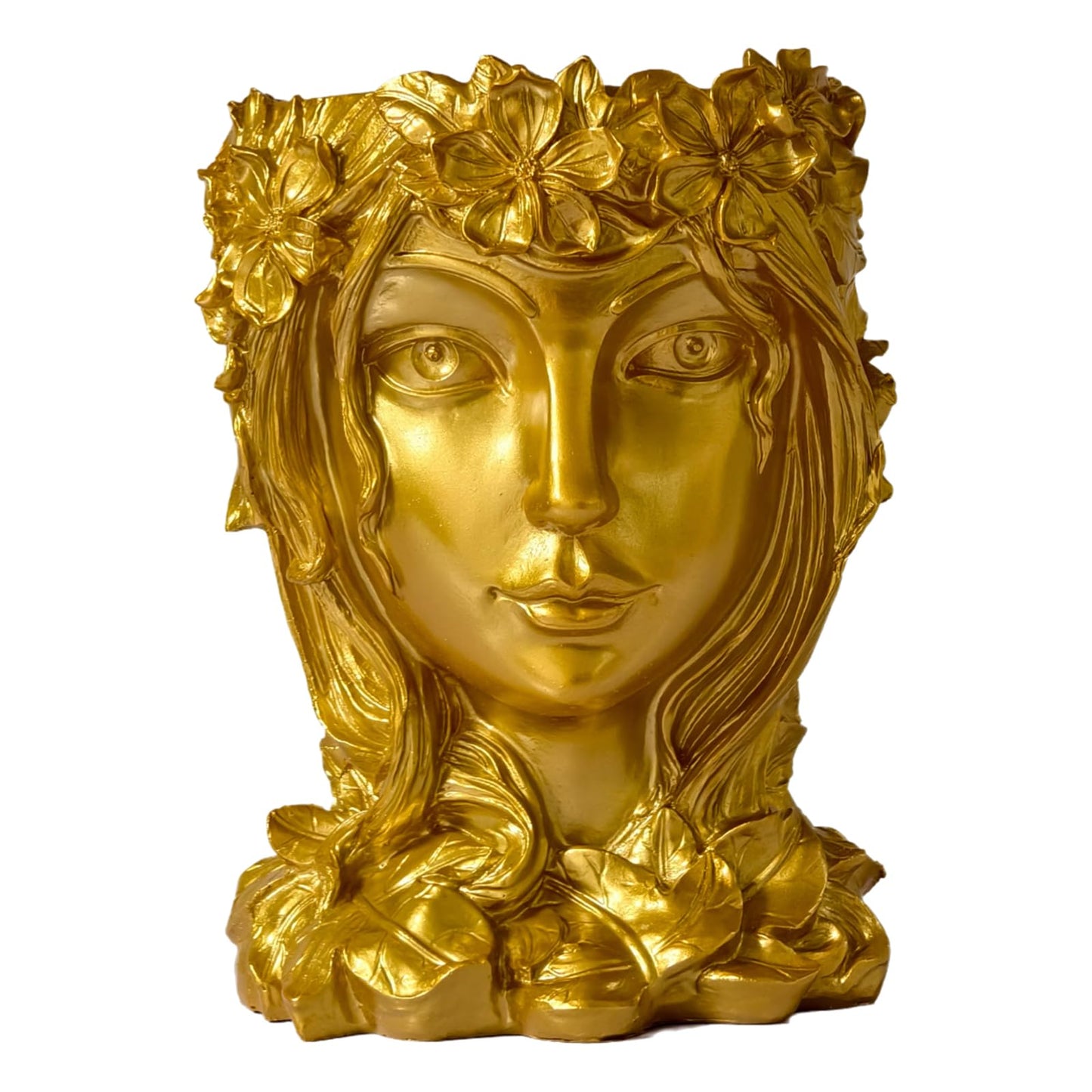 Romehaha Face Flower Pot Head Planter with Drainage Hole - Cute Resin Goddess Face Planter for Indoor & Outdoor Use (Goddess Golden, Large)