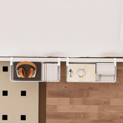 Bedside Caddy Shelf for Bunk Bed & Dorm, Adjustable Bunk Bed Caddy Holder for Top Bunk, Rails, Cribs, Bedside Shelf Organizer for Phone/Books/Drinks (White, L(L11in*W4.9in*H3.93in))