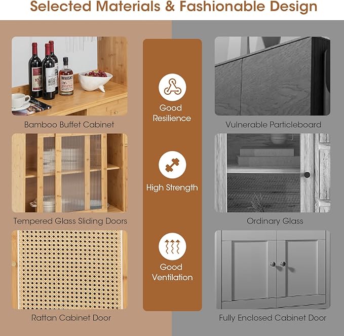 Giantex Pantry Cabinet, Microwave Countertop, Glass Holder, Freestanding Buffet