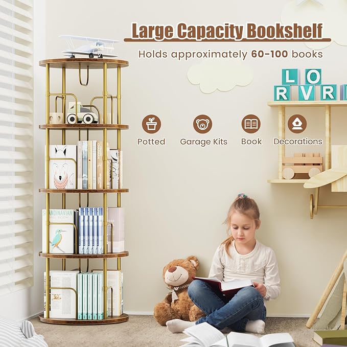 ALLSTAND Rotating Bookshelf, 4 Tier Spinning Bookshelf Tower, 360° Display