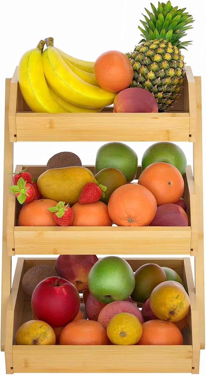 Merysen Large 3 Tier Bamboo Fruit Basket Stand