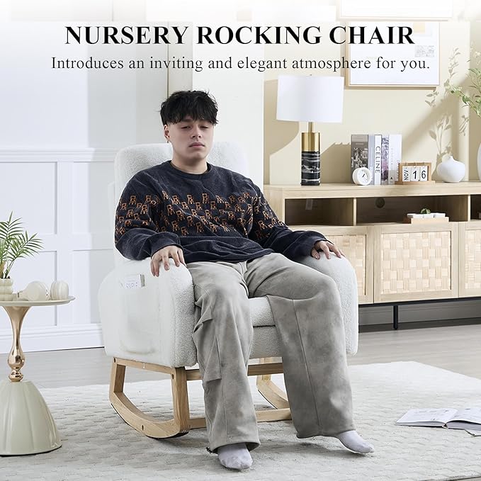 NIOIIKIT Oversized Nursery Rocking Chair, Teddy Upholstered Glider Chair