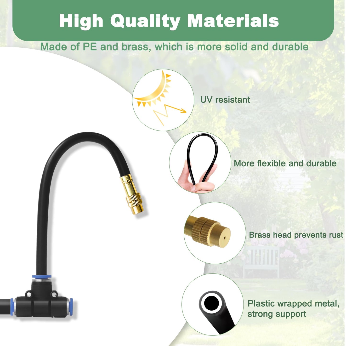 Quibbay 65.6Ft 360° Adjustable Drip Irrigation System Kit, Automatic Garden Watering System with 20 Copper Nozzles, Atomizing Misting Watering System with 360° Bending Dropper for Plant Lawn Patio