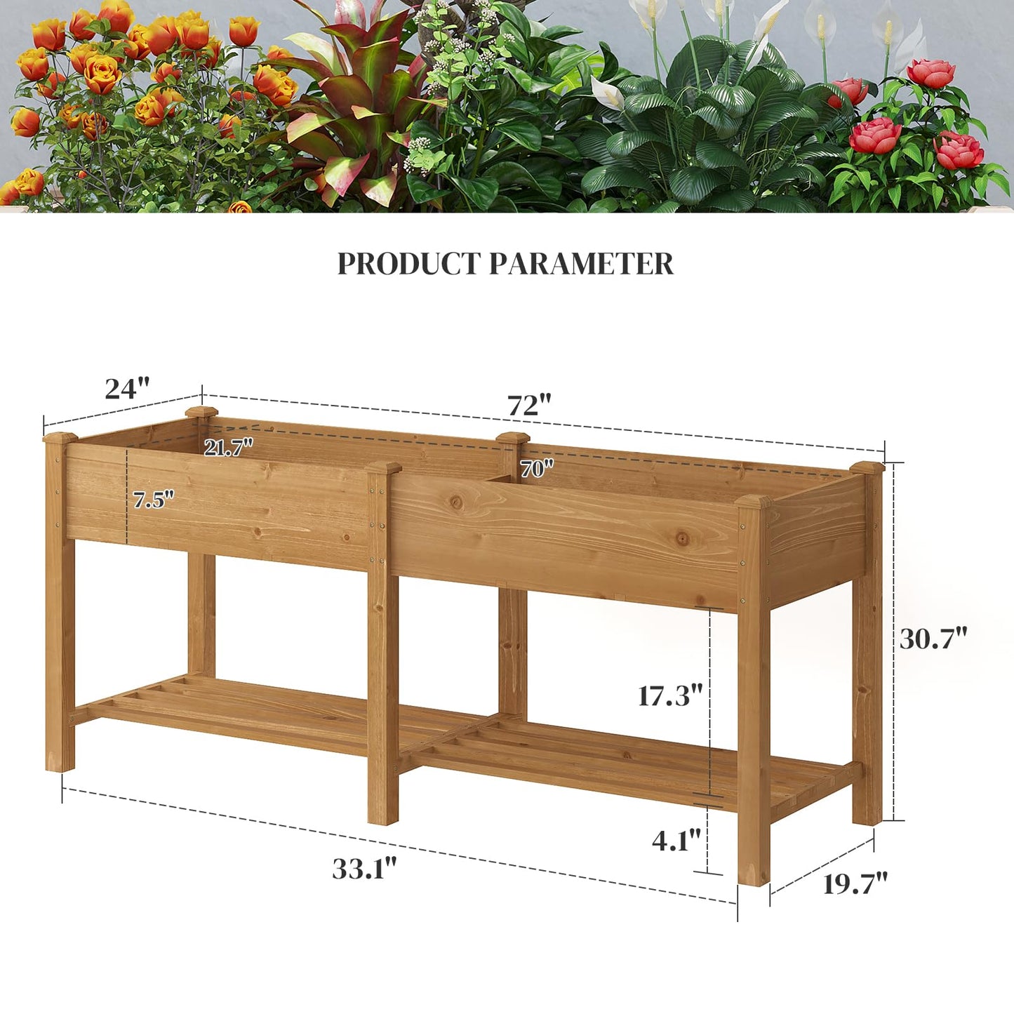 PULIJIAJU Wooden Raised Garden Bed, Planter Box with Legs, Garden Planter with Divider Bag for Backyard, Patio, Balcony, Planter Stand Box for Herbs and Vegetables (Brown-L)