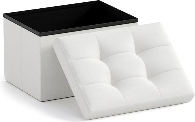 Ornavo Home Small Storage Ottoman Foldable Collapsible Rectangle Linen Ottoman