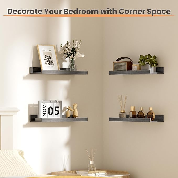 upsimples Floating Shelves for Wall, Wall Shelves for Decor Storage Set of 6