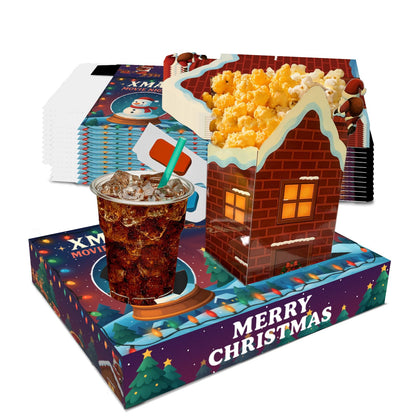 LSTAMOY Movie Night Supplies(24pcs)-Neon Style Movie Night Snack Trays*12+Popcorn Buckets*12,Kid's Birthday Party,Game Night,Movie Night Snack Trays with Popcorn Bags. (X-mas)