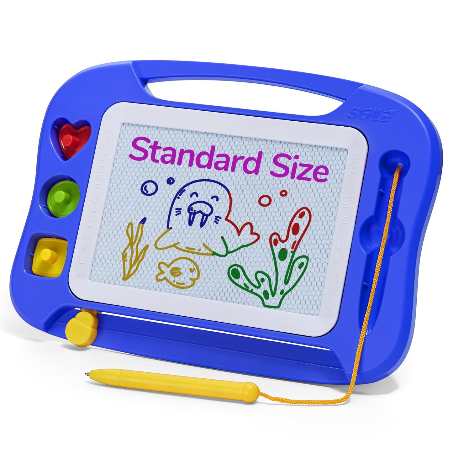 SGILE Toddler Toys for Kids, Magnetic Drawing Board for Birthday Gift, Toys for 1 2 3 Year Old Girls Boys, Etch & Sketch Pad with 3 Stamps, Learning and Educational, Standard 9.8" x 7.1", Blue