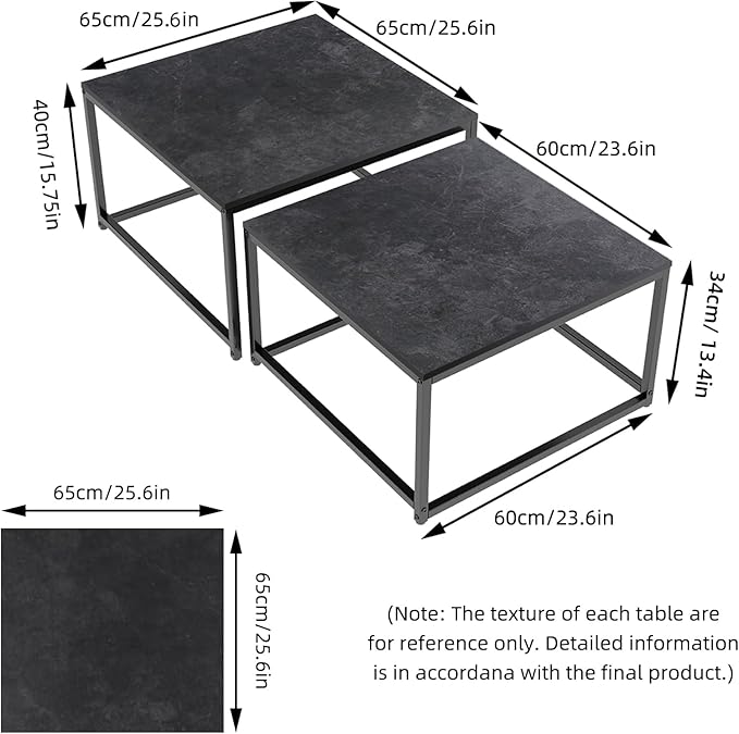 Wisfor Nesting Tables Set of 2, Nesting Black Coffee Table Set