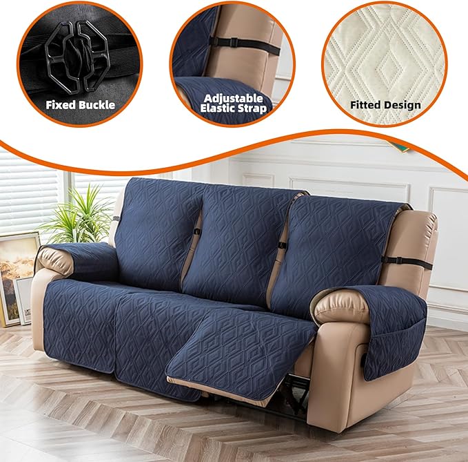 Genina Waterproof Couch Cover for Reclining Couch 3 Seater Non-Slip, Washable
