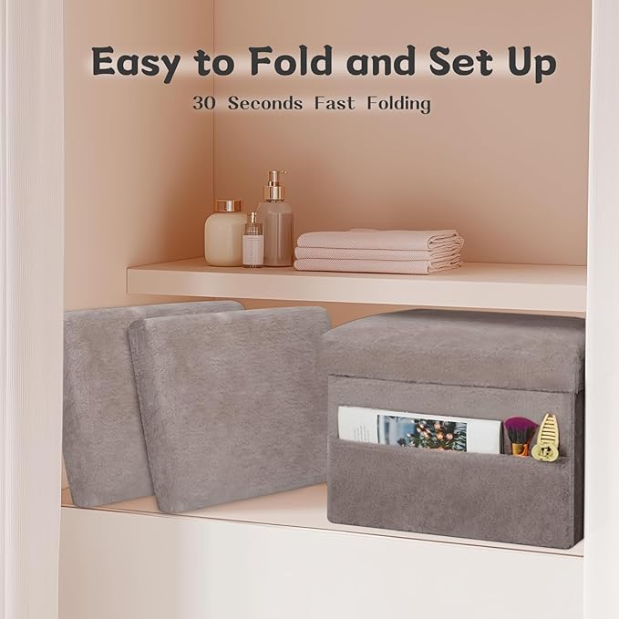 Ottoman with Storage, Folding Soft Fur Ottoman Foot Rest Stool with Thicker