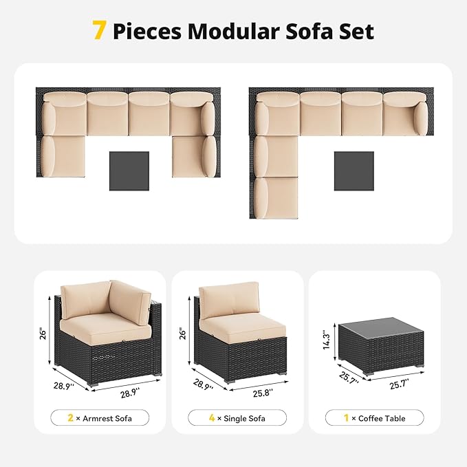 Aoxun Patio Furniture Set with Umbrella, 8 Piece Outdoor Sectional Sofas
