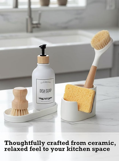 2-in-1 Ceramic Sponge Holder, Dish Sponge and Brush Holder