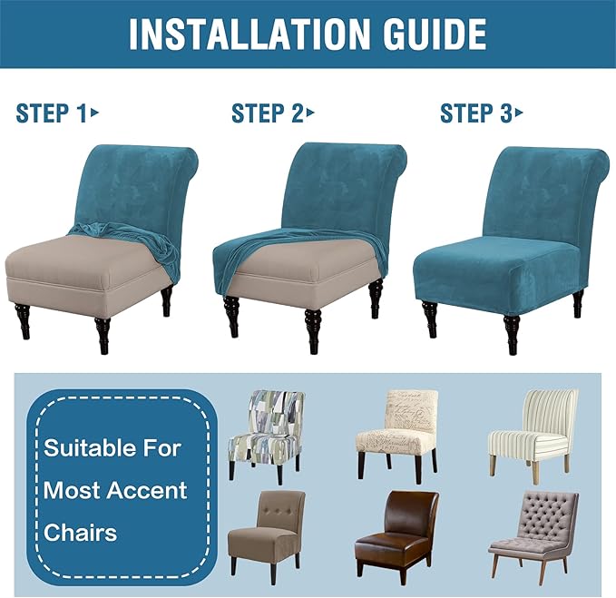 H.VERSAILTEX Armless Accent Chair Covers Thick Velvet Armless Chair Slipcovers