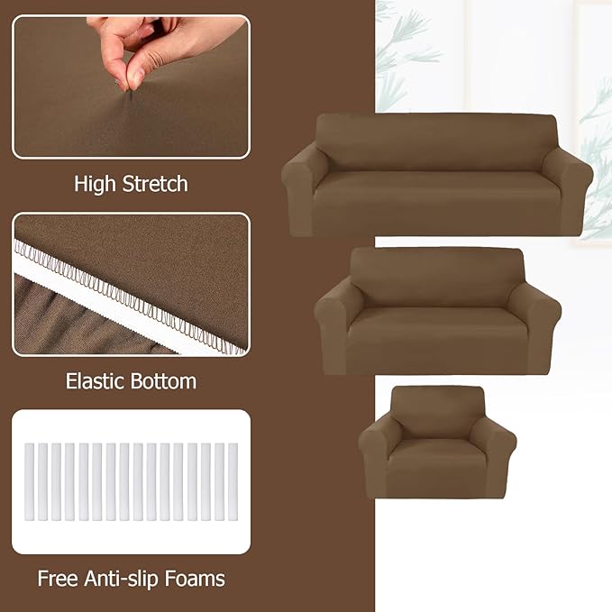 Peryiter 3 Pcs Couch and Loveseat Covers Set Sofa Cover