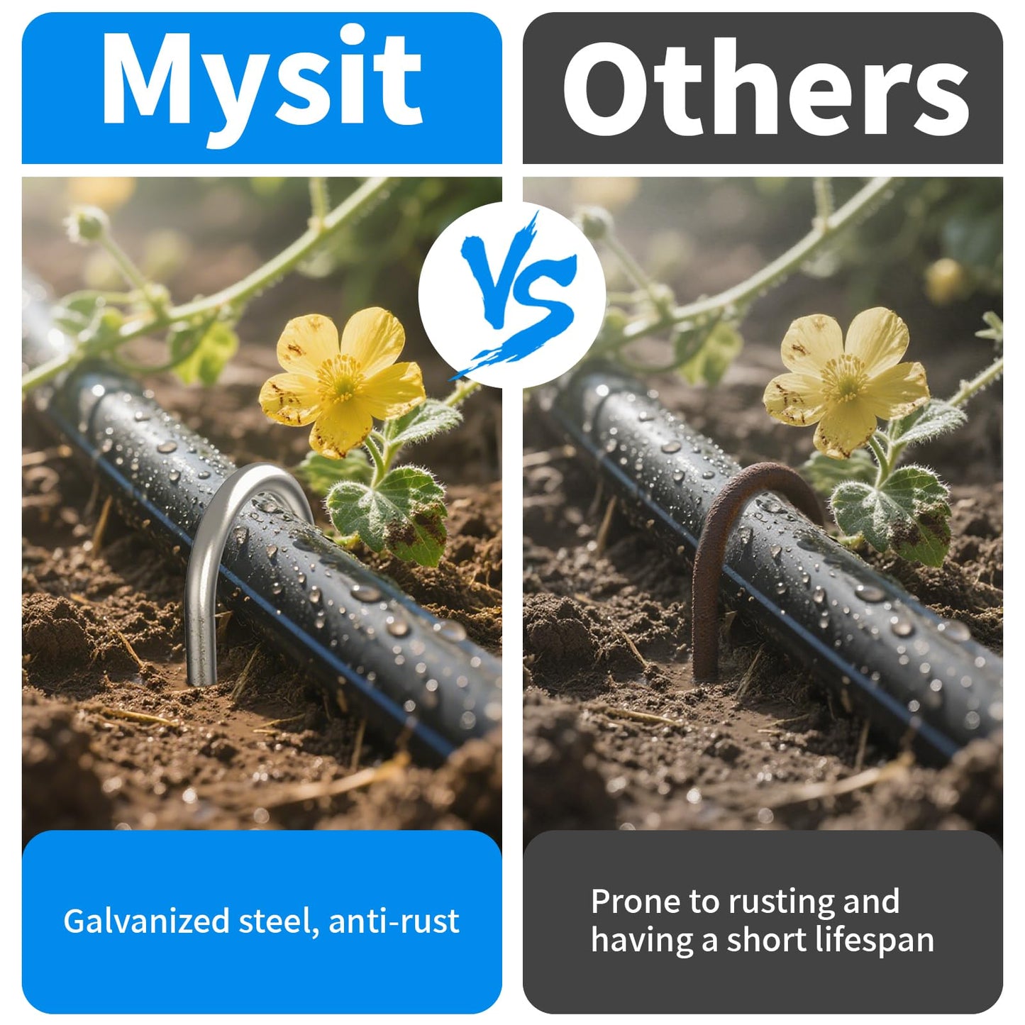 MySit 80 Pack 4 Inch Garden Stakes, Galvanized Drip Irrigation Stakes U Shaped Landscape Staples Ground Stakes for 1/8" to 1/2" Soaker Hose,Irrigation Tubing, Garden Hose, Weed Barrier