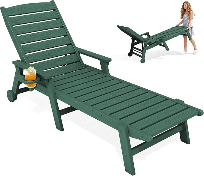 KINGYES HDPE Lounge Chair Outdoor, Patio Chaise Lounge Recliner