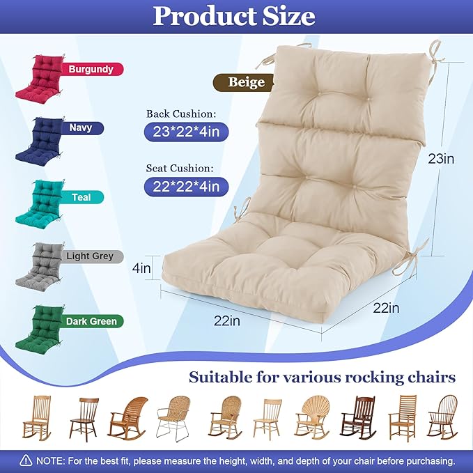 Rocking Chair Cushion, Waterproof and Fade-Resistant Adirondack Rocker Cushions