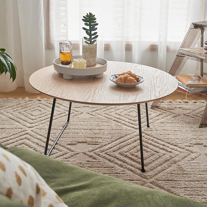 Modern Round Coffee Table 32 in, Acacia Wood Finish Living Room Table