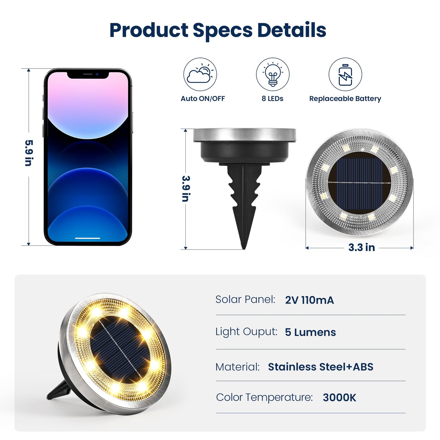 SOLPEX 10 Pack Solar Ground Lights Outdoor Waterproof, Solar Powered Pathway Lights, Landscape Lighting for Garden Walkway Driveway Backyard Decor (Warm White)