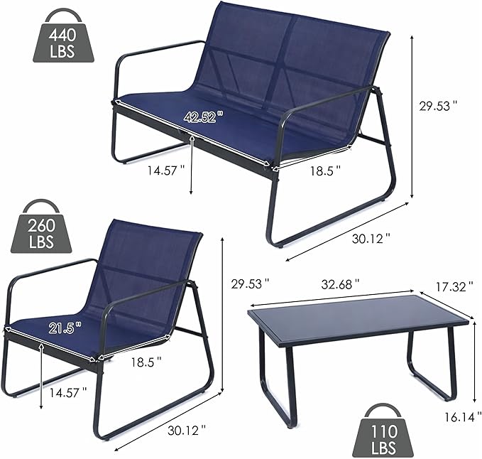 Kozyard Sofia 4-Piece Patio Conversation Set, Outdoor Furniture Set
