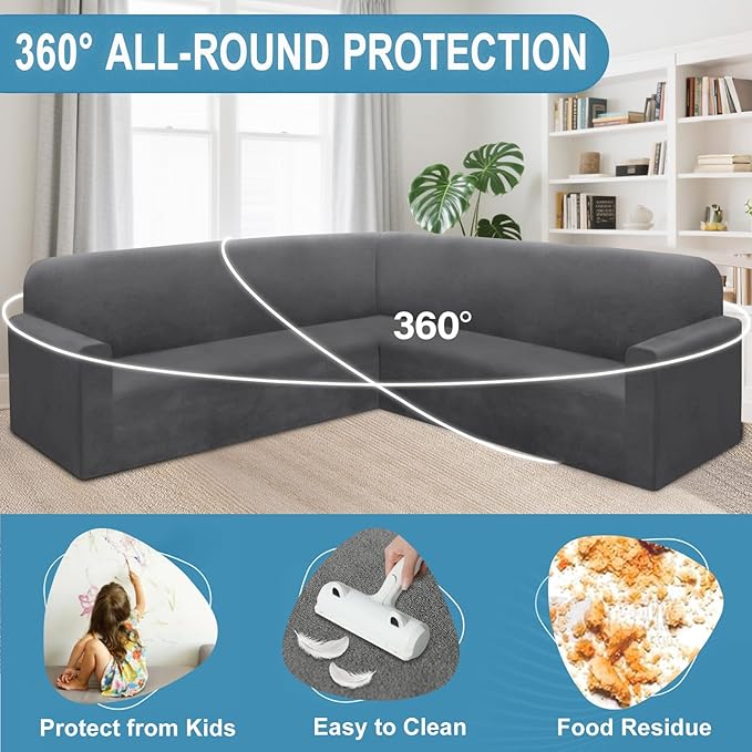 HDCAXKJ Corner Sectional Couch Covers Velvet Stretch L Shape Sofa Cover Soft