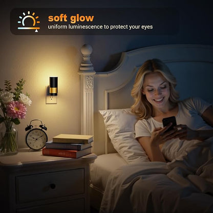 JandCase Plug in Night Light, Rotating Night Light with 3 Colors, 3000K/5000K/Amber, Dimmable Night Lights with Dusk to Dawn Sensor, 360°Rotatable, LED Nightlight for Bathroom Bedroom Hallway, 2 Pack