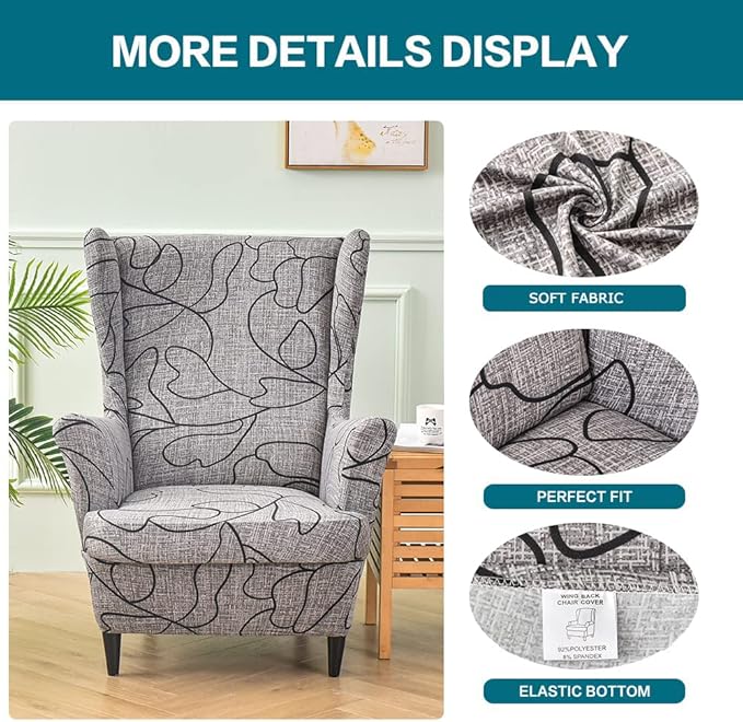 KRFOONN Wingback Chair Covers Slipcovers 2 Piece Stretch Wing Chair Covers