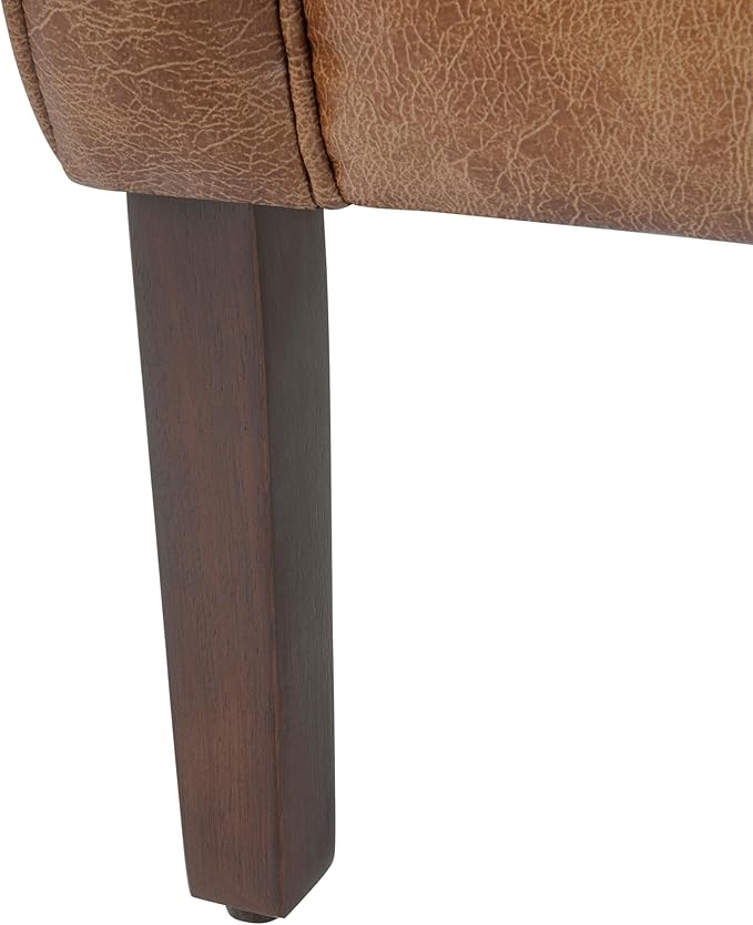 HomePop Modern Barrel Accent Chair, Distressed Brown Faux Leather