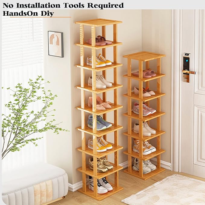 SAN HE Bamboo Shoe Rack 17 Tier- Vertical Shoe Rack